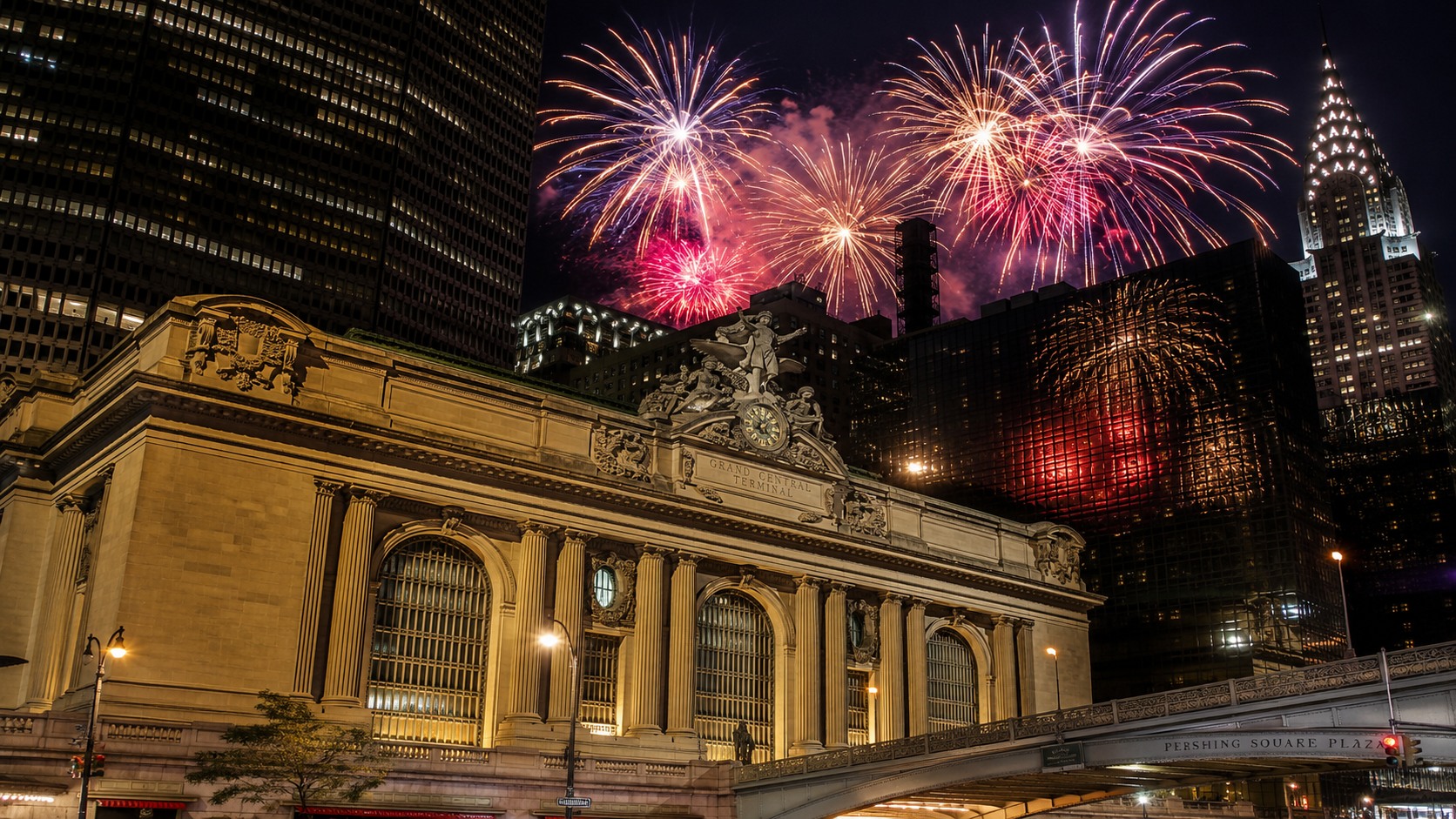 Fireworks over Grand Central Terminal